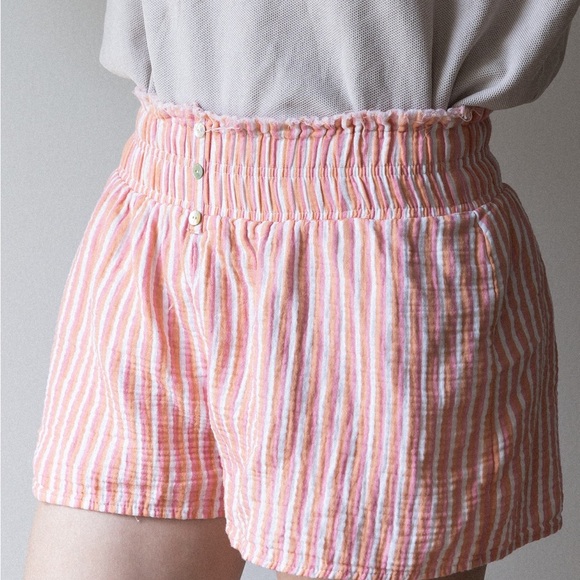 Blue Rain High Waist Striped Shorts - Pink and White - Picture 1 of 4